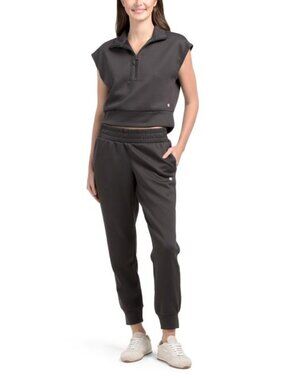 APANA 2pc Scuba Short Sleeve Quarter Zip Top And Joggers Set